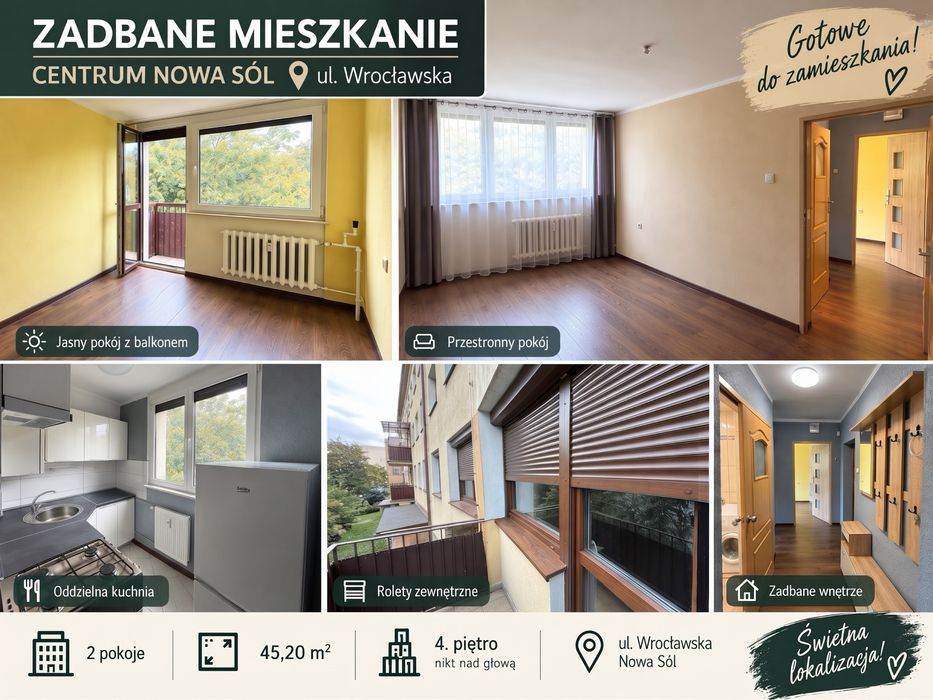 Zadbane mieszkanie 45m2, centrum Nowej Soli  - ul. Wroclawka