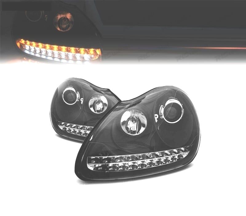FAROIS FRONTAIS PARA PORSCHE CAYENNE 03-07 LUZ DIURNA XENON FUNDO PRETO