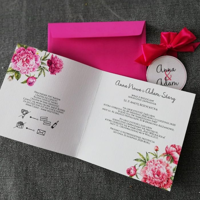 Zaproszenia ślubne MOC PIWONI