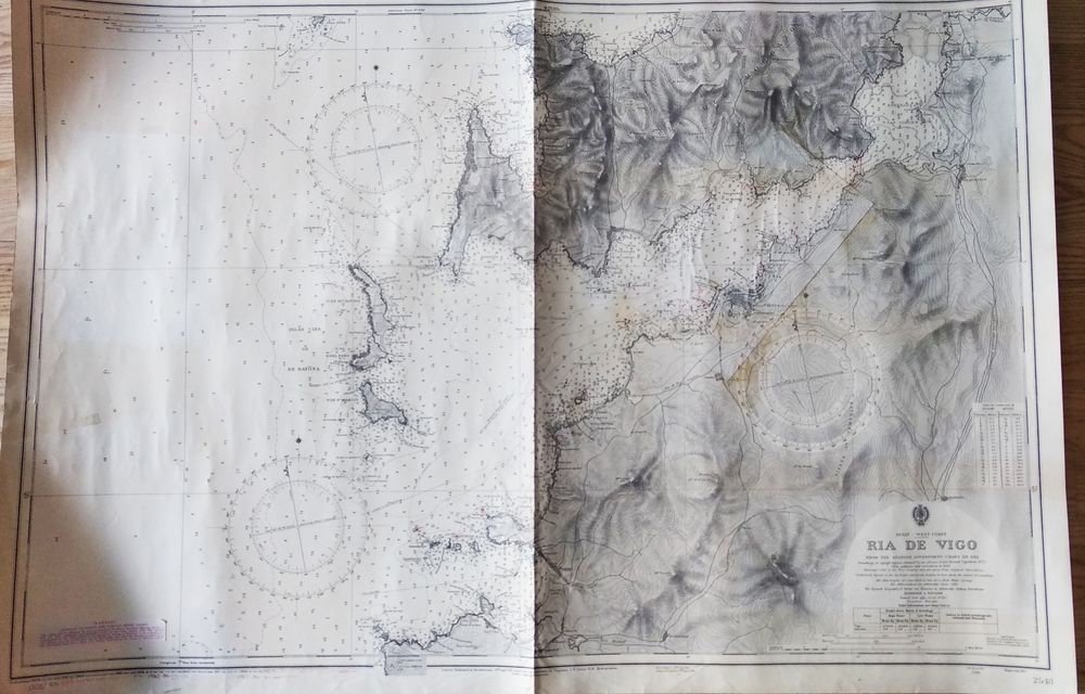 Stara morska mapa nawigacyjna Ria de Vigo Hiszpania
