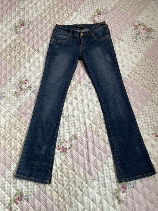 Jeansy granatowe elastyczne M 38 zdobienia flare bootcut vintage y2k