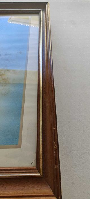 Quadro vintage grande (paisagem azul, casal e flor central)