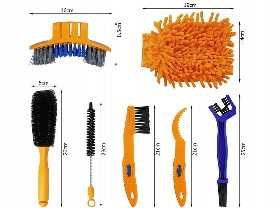 Zestaw do czyszczenia roweru szczotki do łańcucha opon pielęgnacji 7w1