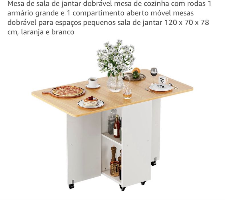 Mesa multifunções dobrável com rodas