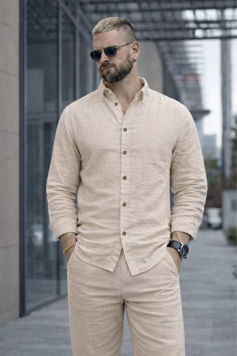 Чоловічий льняний костюм бохо!!! сорочка і штани літній S M L XL XXL!!!