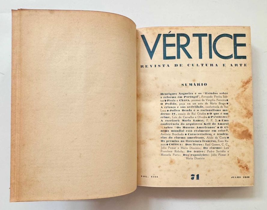 Lote 2 volumes VÉRTICE – (12 números) De 1948 a 1949.