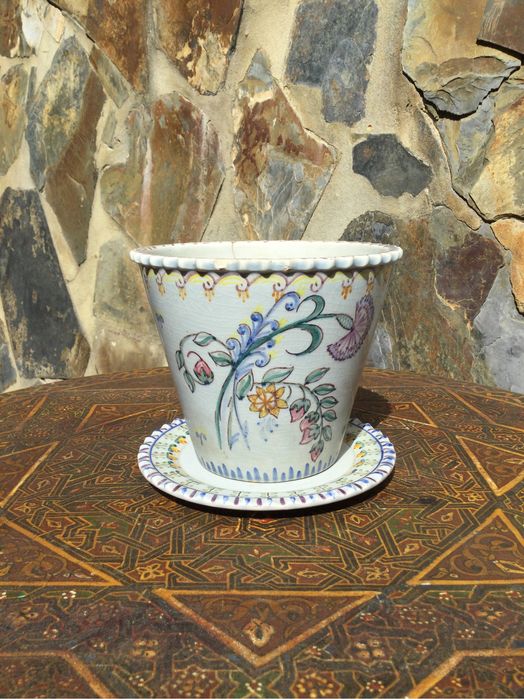 Vaso com Prato Faianca Carvalhinho Marcado Porto 1939 16 cm