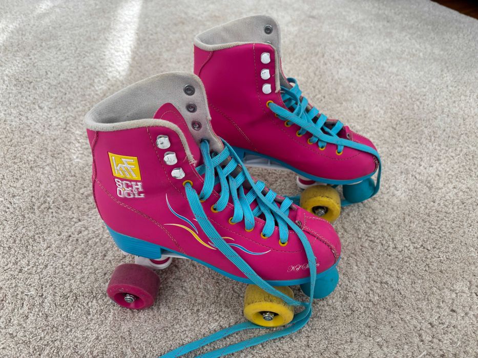 Wrotki Decathlon Oxelo ciemny róż roz. 39 + ochraniacze roz. S