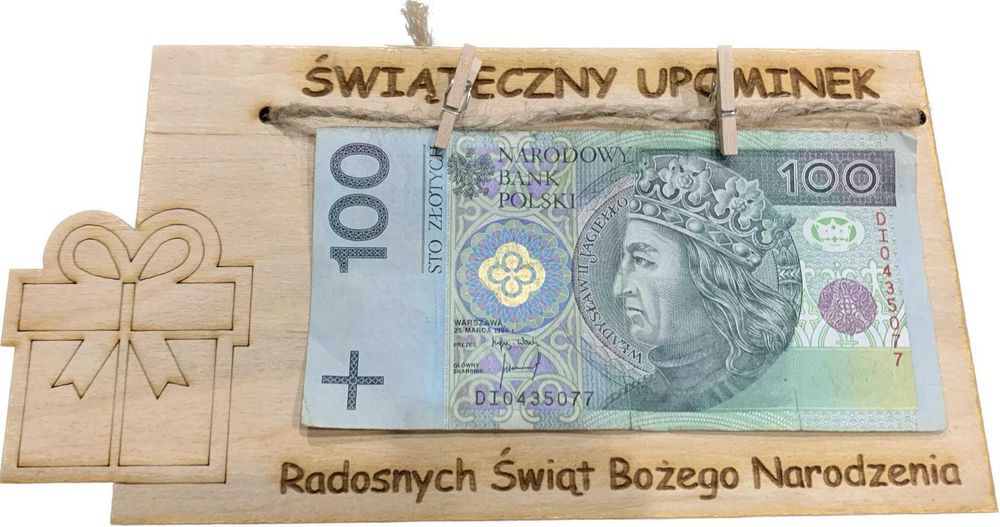 Świąteczny Bon Podarunkowy pieniądze kasa Choinka Mikołaj 18,7x11 cm