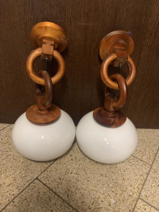 Lampa wisząca,sufitowa,kula szklana,drewno