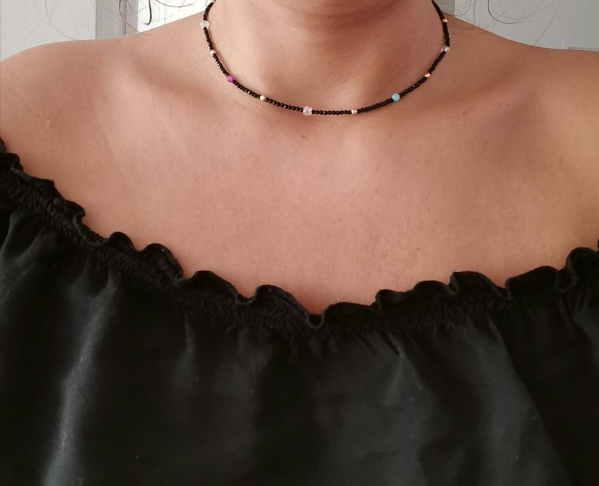 Naszyjnik choker kamienie kryształ amazonit jadeit srebro