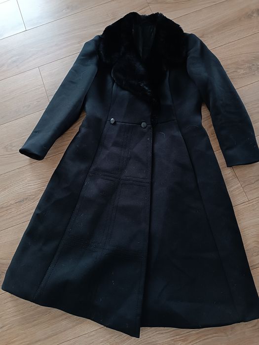 Wełniany płaszcz czarny damski S elegancki