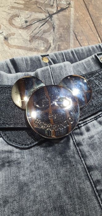 Esperanto jeansy damskie premium wysoki stan pasek mickey mouse S