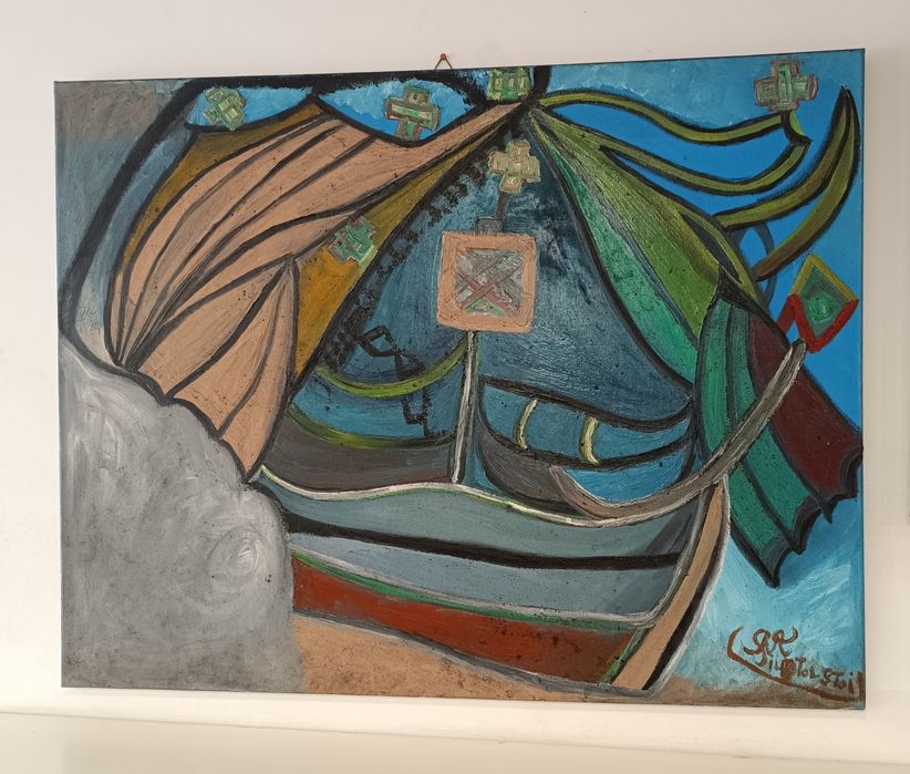 Pintura de Barco Rabelo no Douro
