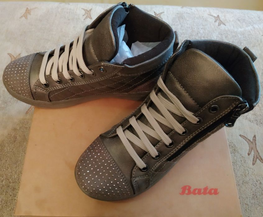 NOWE BUTY Bata R.34 Brąz - Oryginalne - Zdobione - Zamek - Sznurówki