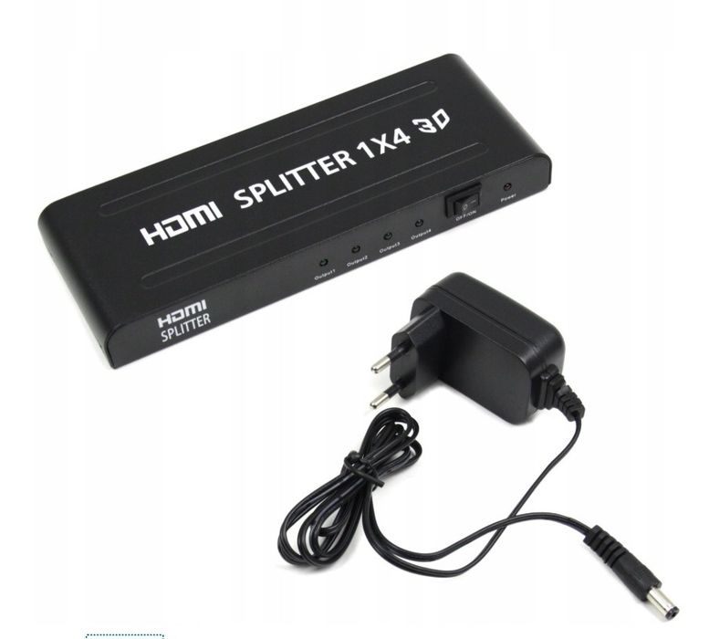 NOWY Splitter Rozdzielacz HDMI 1x4 FULL HD 3D Aktywny + Zasilacz