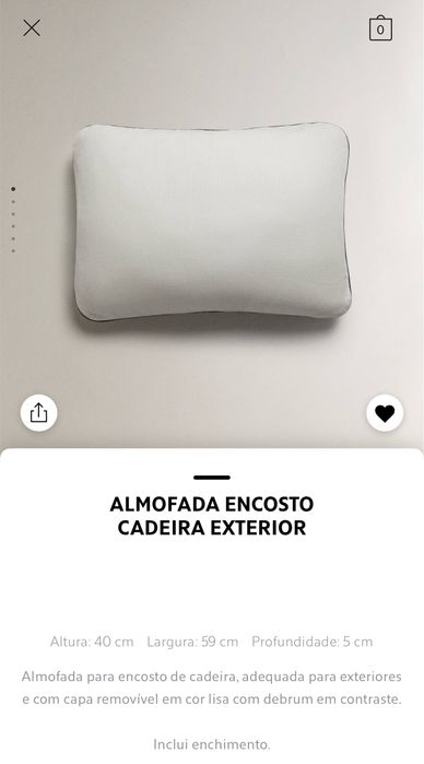 Almofada Encosto Cadeira Exterior Zara Home NOVO