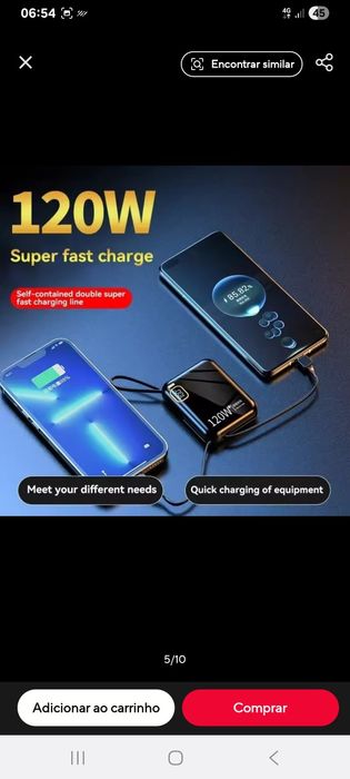 Mini powerbank portátil 120W para telemóvel de carregamento rápido.
Á prova de água. 

Com entrada Typ C e saída Typ C. 
Nova na caixa original a estr