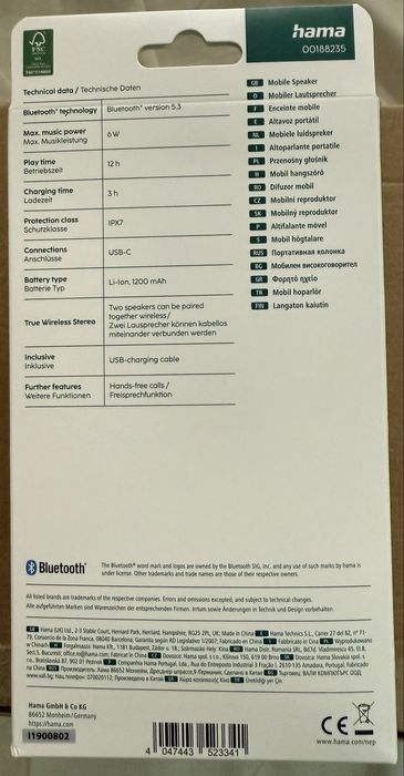 Coluna de som Bluetooth Hama Buddy 3.0