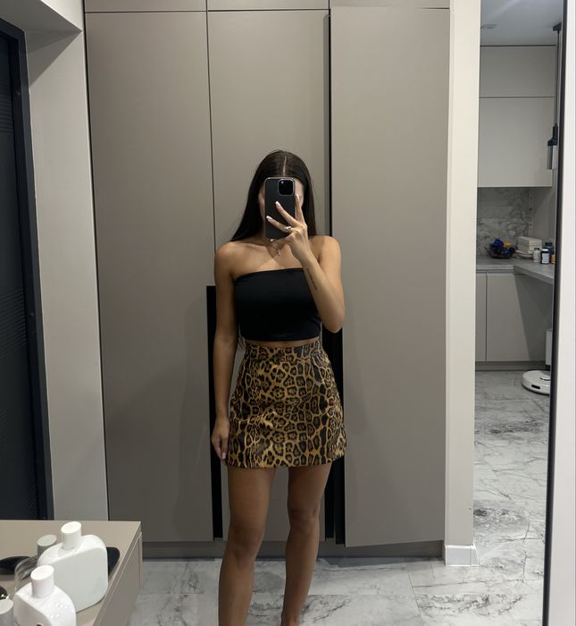 Спідниця з екошкіри деопард, шкіряна