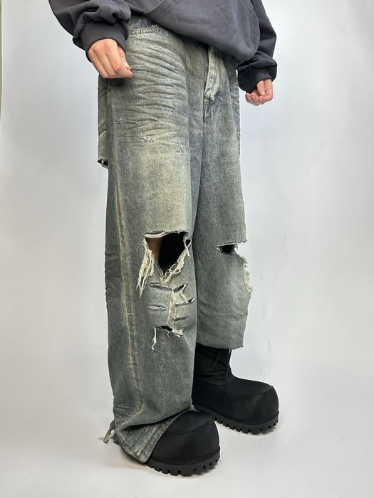 Custom baggy faded distressed джинси голубі сині кастом рвані штани L