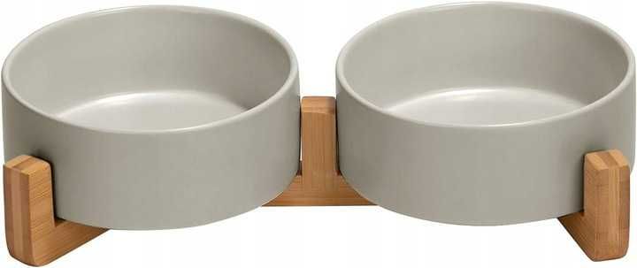 Zestaw dwóch misek na stojaku ceramiczne Spunkyjunky szary 0,85 l