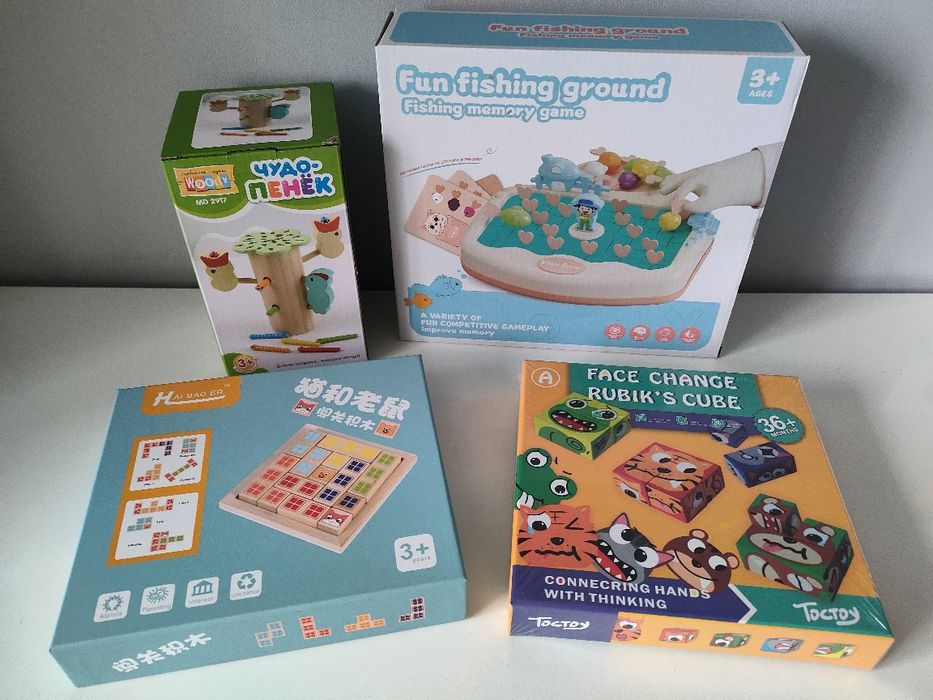 Цікаві дерев'яні настільні ігри кульки, палички, кубики