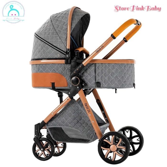 Carrinho bebé 3 em 1 PinkBaby Magic Gold - Com Base Isofix - Cinza