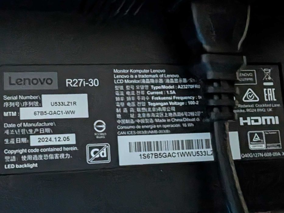 Monitor Gaming Lenovo Legion R27i-30 27" FHD