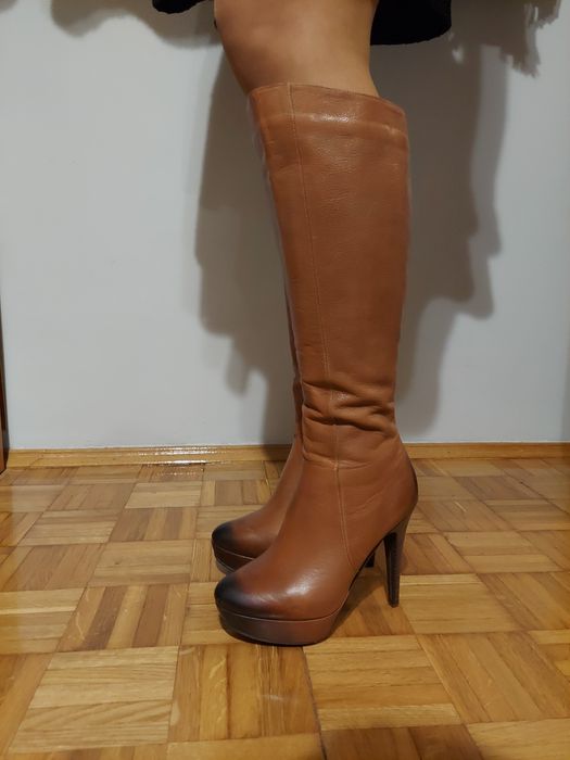 Kozaki nessi skórzane rude obcas