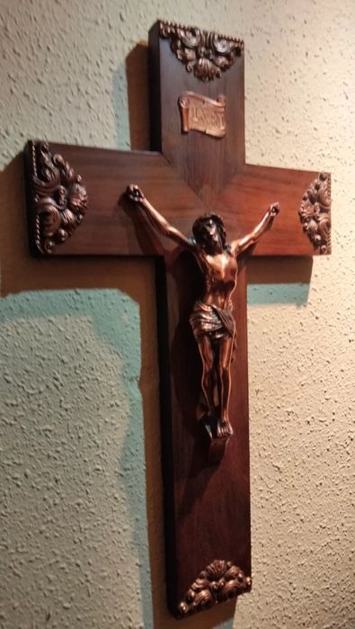 Crucifixo vintage BRONZE e madeira Séc.XIX(19)