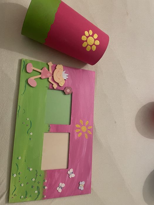 Conjunto moldura abajures e tela artesanato