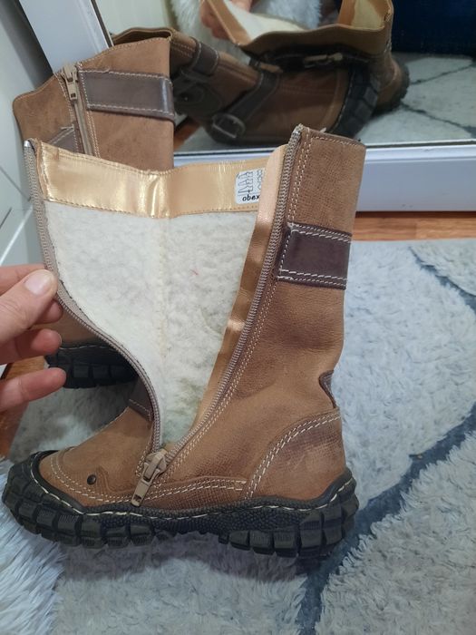Obex 30 17,5cm skóra śniegowce kozaki ocieplane futerko brąz