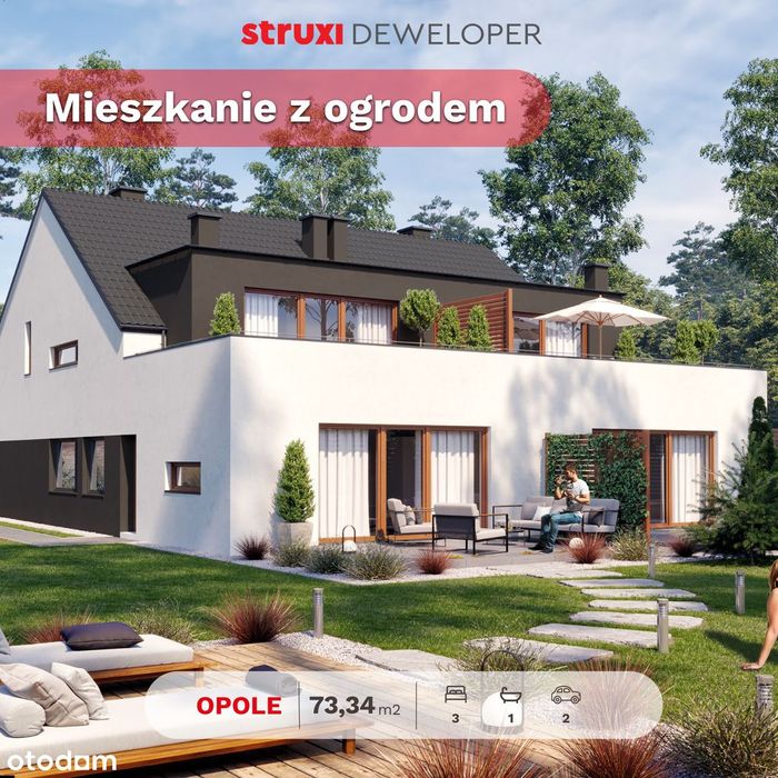 73,34 m2 z ogrodem 280 m2, garażem i 1 m. parkingowe - spokojne Opole