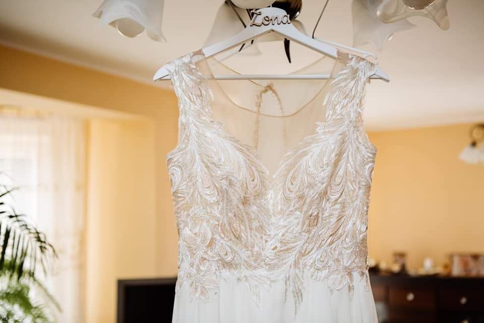 Suknia ślubna muslin-koronka, 36-38, boho,minimalizm.