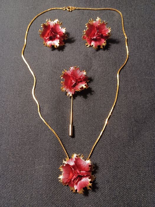 Zestaw biżuterii Cerrito Red Flower lata 70-te