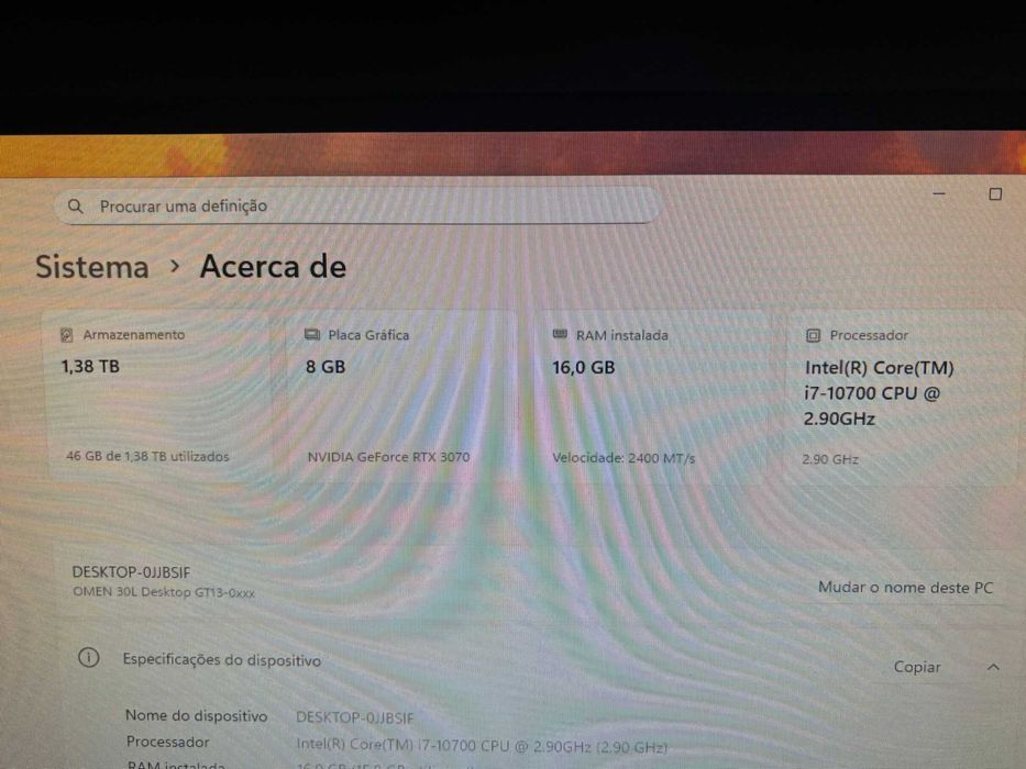 Desktop OMEN 30L | i7-10700 | RTX 3070 8GB | 16GB (2 x 8GB)