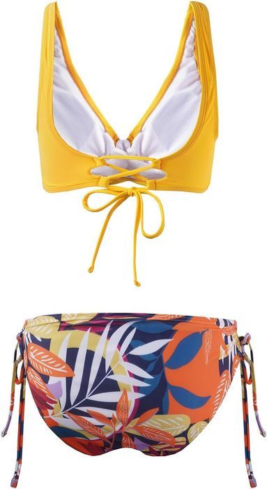 Bikini dwuczęściowe push-up kwiatowe żółte XXL