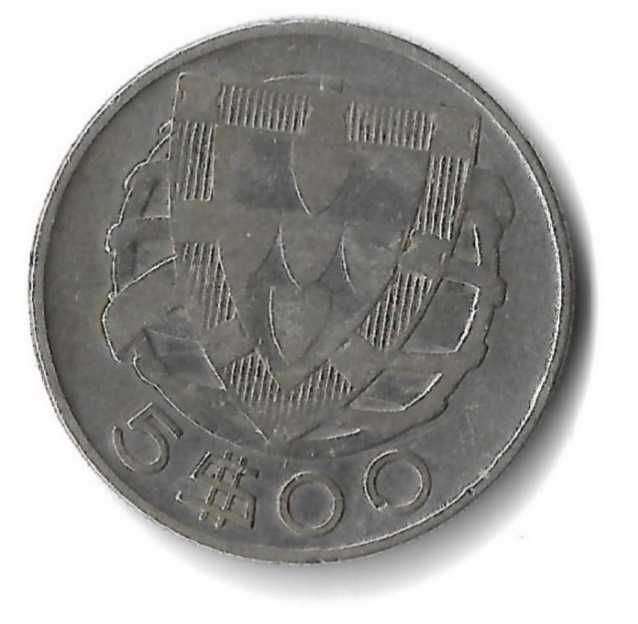 Moeda de 5.00 Escudos Prata 1943 F/BC/BC KM#581 N#4262