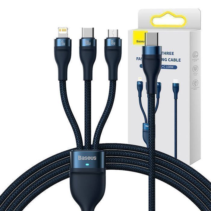 Kabel USB 3w1 Baseus  USB-C + micro USB + Lightning, 100W, 1.5m