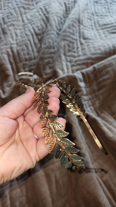 Обруч браслет сережки 3в1 тіара обідок золотистого кольору для волосся