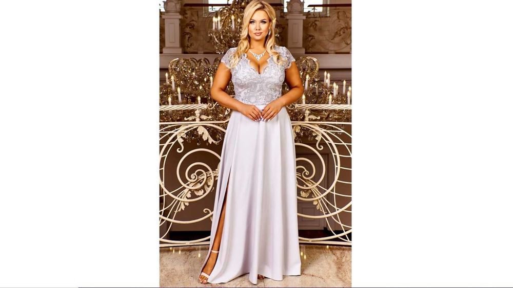 Crystal suknia wieczorowa plus size srebrny 52