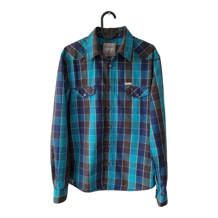 Niebieska koszula męska wzór w kratkę Esprit S slim