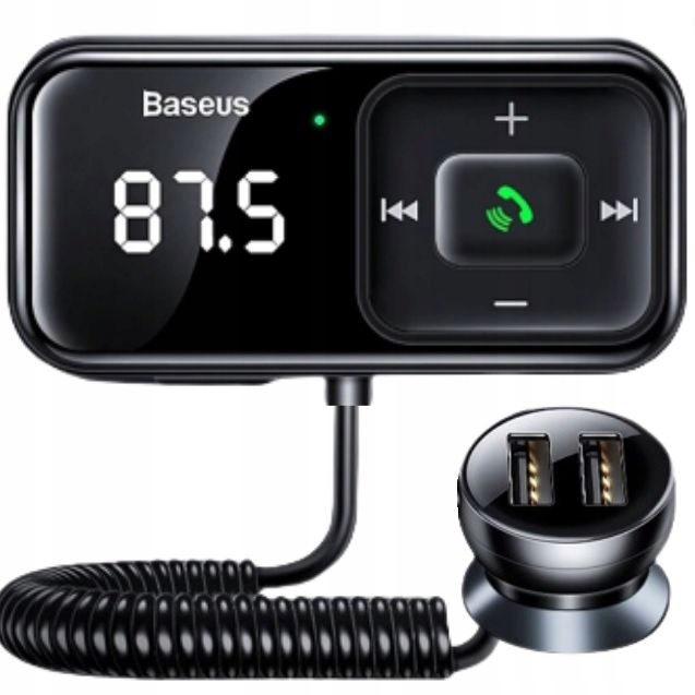 Baseus Transmiter Fm Samochodowy Bluetooth Aux Ładowarka 2X Usb