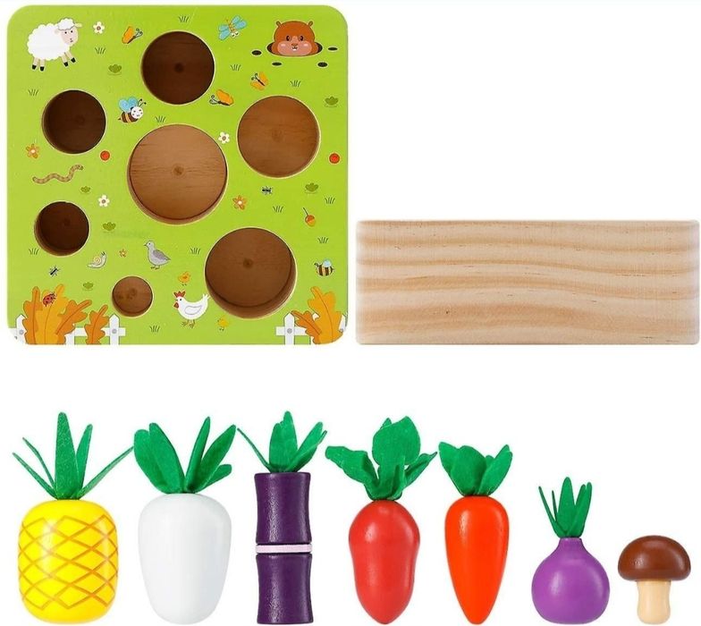 Drewniana zabawka edukacyjna Happy Farm Montessori 12m +
