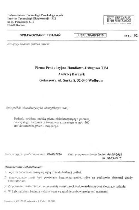 Koncentrat glikol propylenowy do C.O. -60°C 20L glikol ekologiczny