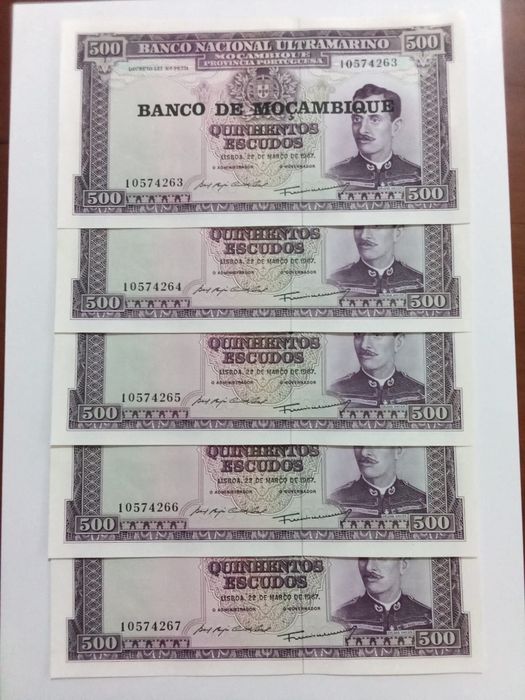 5 notas 500 escudos Moçambique UNC