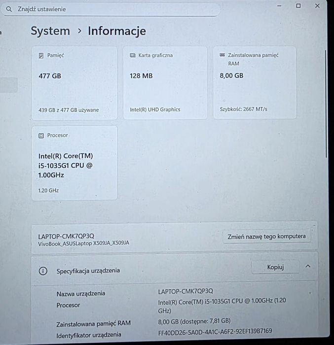 Laptop VivoBook Asus X509JA czerwony