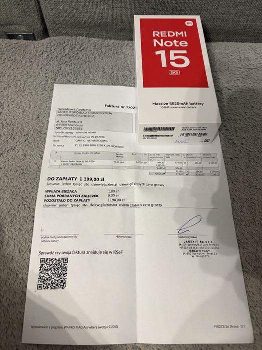 Redmi Note 15 5G 8/256GB NOWY