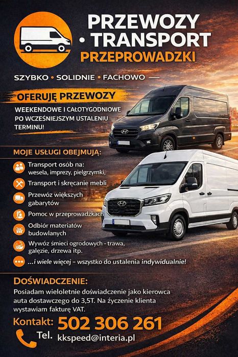 Przeprowadzki utylizacja smieci transportu osób na wesela, lotniska